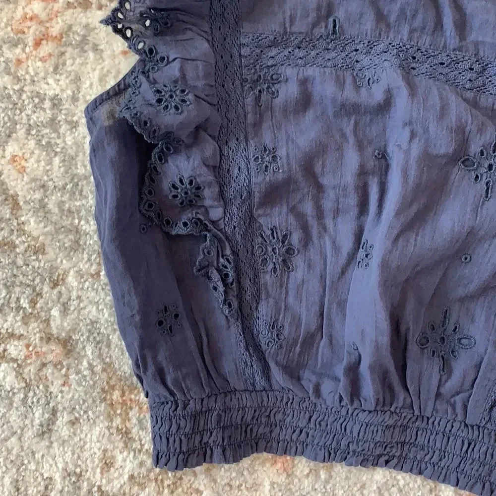 Aerie Women's Eyelet Ruffle Boho Prairie Crop Top Size XS Coastal Grandma Top - Picture 4 of 5